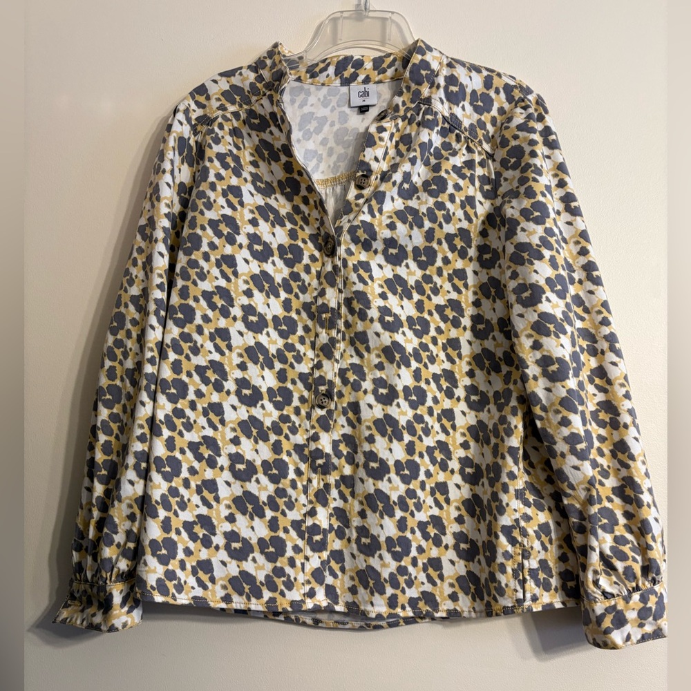 CAbi Yellow and Gray Patterned Blouse